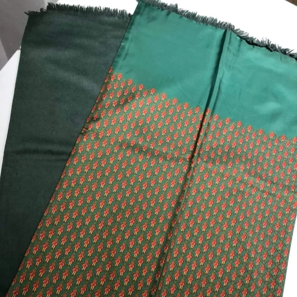 HERMES GREEN PRINTED Angora Silk Scarf Authentic - Picture 6 of 7